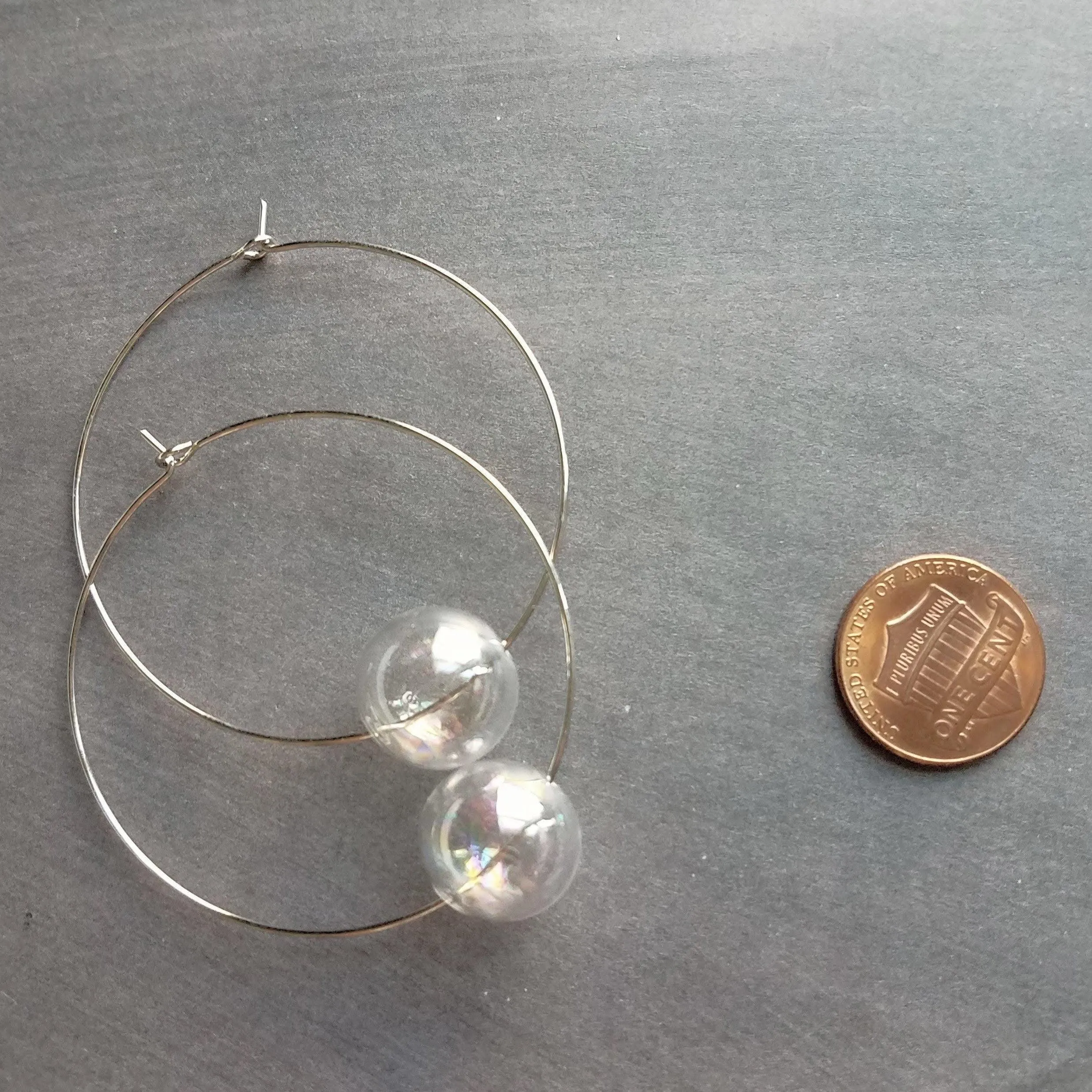 Bubble Hoop Earrings, clear bubble earring, soap earring, clear glass ball, large gold hoop earring, thin gold hoop, hollow glass ball, orb