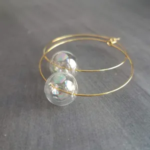 Bubble Hoop Earrings, clear bubble earring, soap earring, clear glass ball, large gold hoop earring, thin gold hoop, hollow glass ball, orb