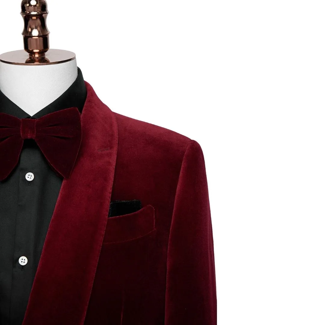 Burgundy Two Piece Shawl Lapel Wedding Suit   New Arrival