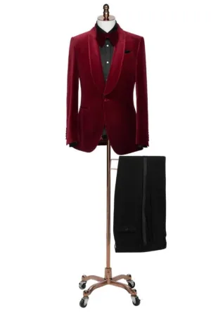 Burgundy Two Piece Shawl Lapel Wedding Suit   New Arrival
