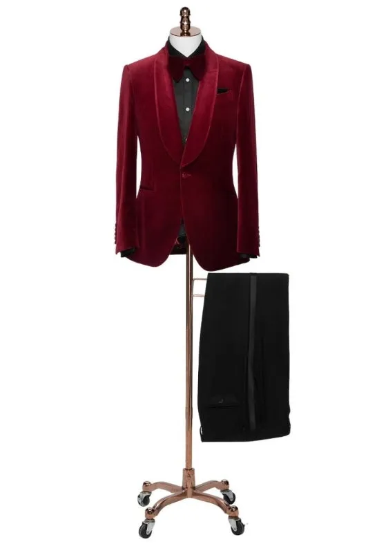 Burgundy Two Piece Shawl Lapel Wedding Suit   New Arrival