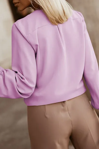 Button Up Round Neck Long Sleeve Blouse (9 Colors)