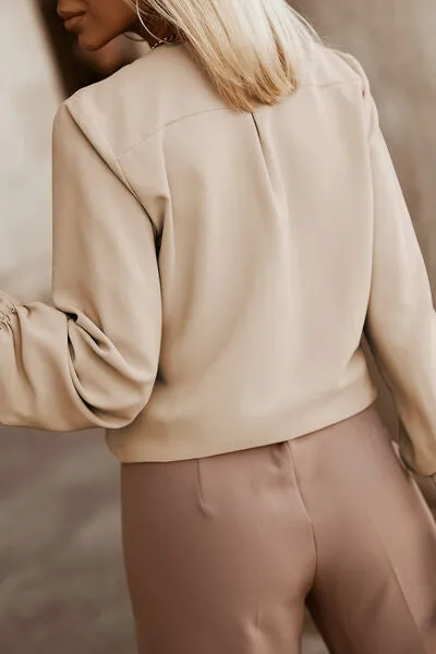 Button Up Round Neck Long Sleeve Blouse (9 Colors)