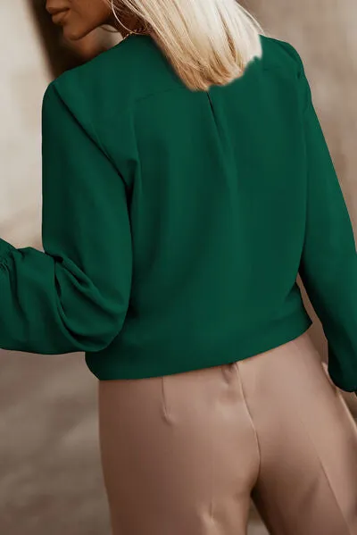 Button Up Round Neck Long Sleeve Blouse (9 Colors)