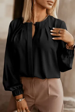 Button Up Round Neck Long Sleeve Blouse (9 Colors)