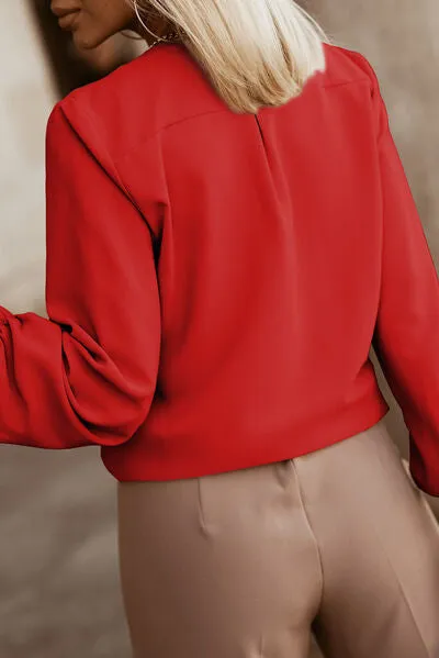 Button Up Round Neck Long Sleeve Blouse (9 Colors)