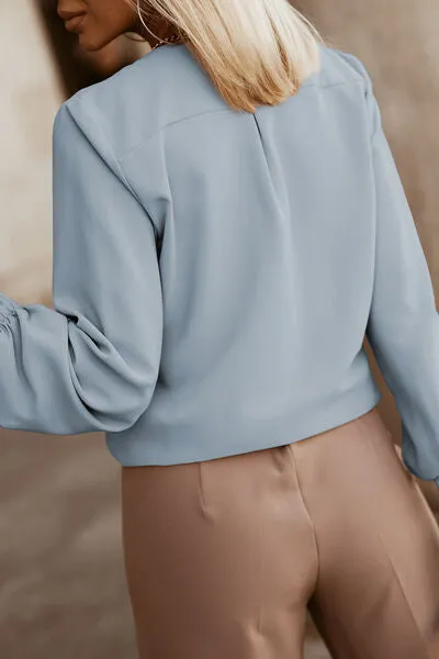 Button Up Round Neck Long Sleeve Blouse (9 Colors)