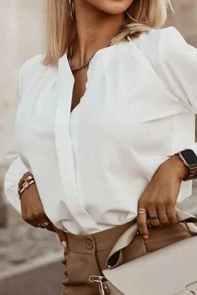 Button Up Round Neck Long Sleeve Blouse (9 Colors)