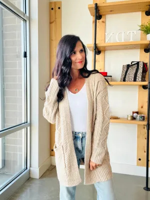 Cable Knit Cardigan in Taupe