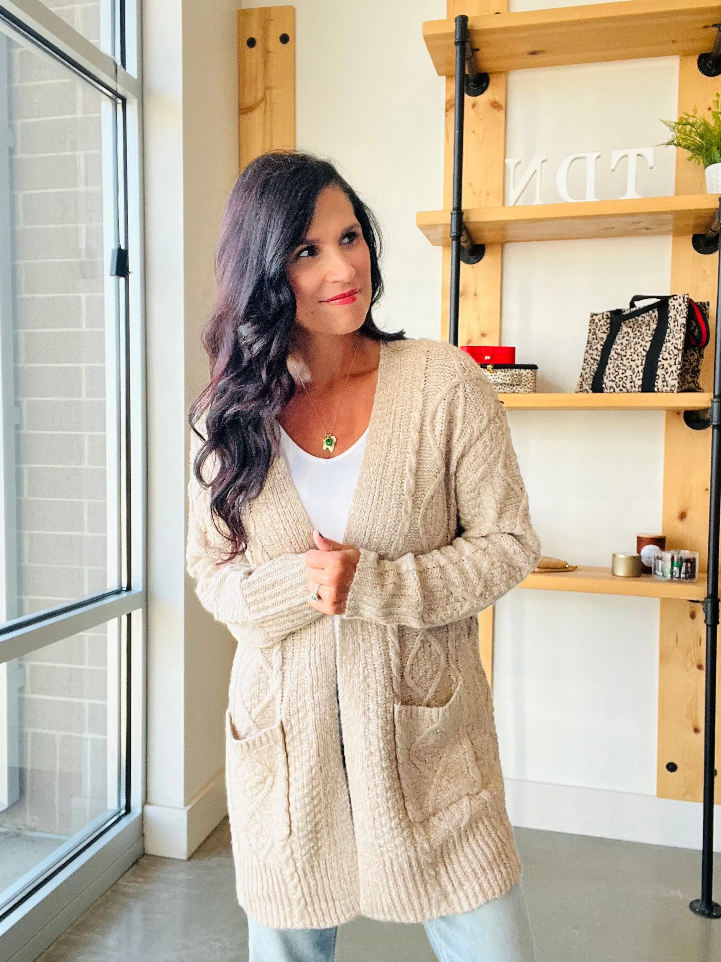 Cable Knit Cardigan in Taupe