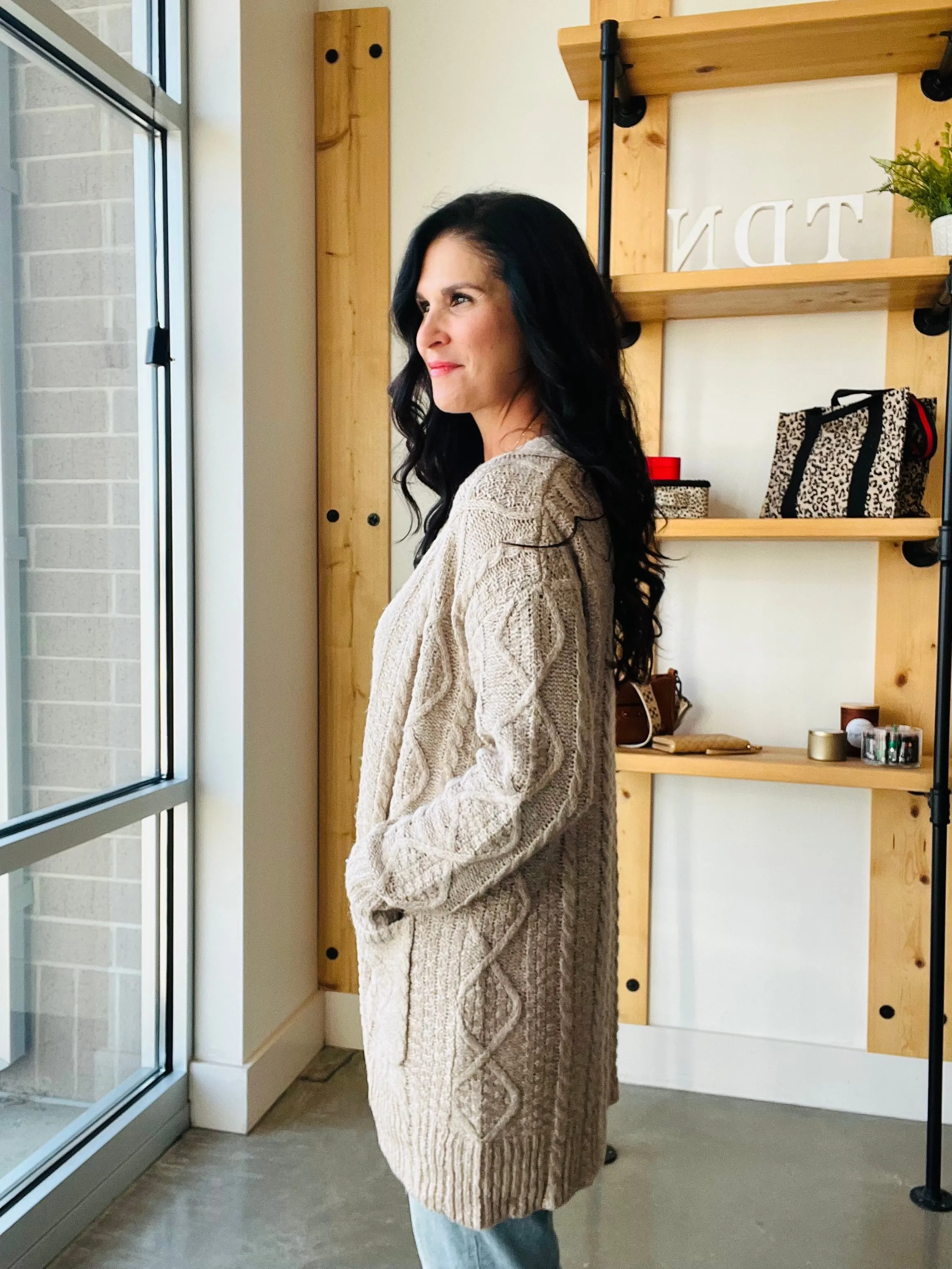 Cable Knit Cardigan in Taupe