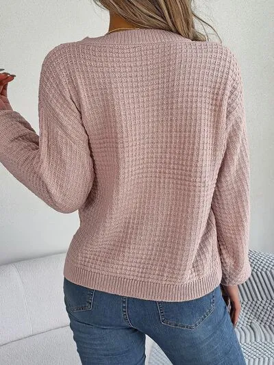 Cable-Knit Round Neck Long Sleeve Sweater (3 Colors)