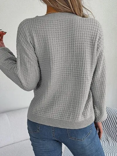 Cable-Knit Round Neck Long Sleeve Sweater (3 Colors)