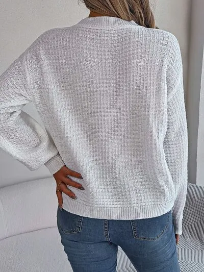 Cable-Knit Round Neck Long Sleeve Sweater (3 Colors)