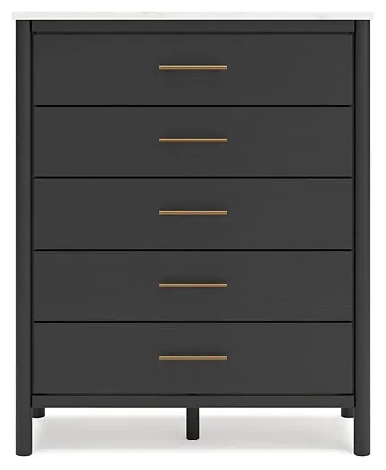 Cadmori King Upholstered Panel Bed with Mirrored Dresser, Chest and Nightstand