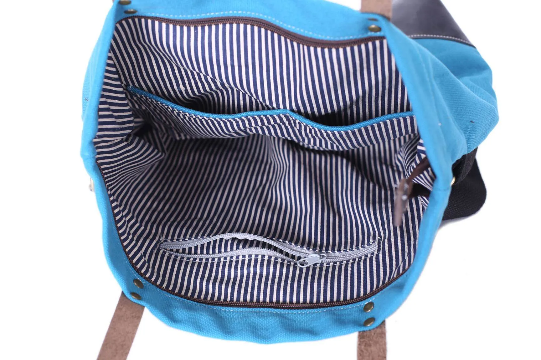 Canvas And Full Grain Leather Tote Bag, Women Shoulder Bags, Shopper Bag, Daily Bag 14044
