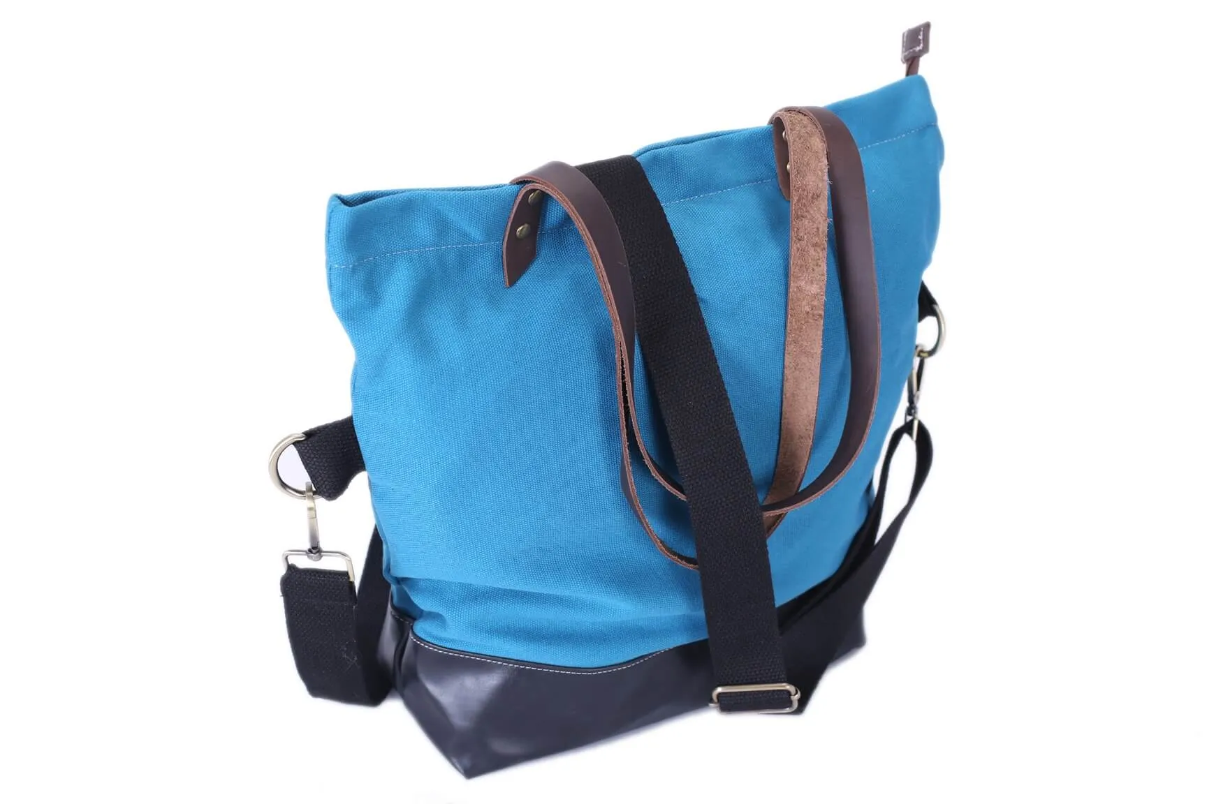Canvas And Full Grain Leather Tote Bag, Women Shoulder Bags, Shopper Bag, Daily Bag 14044