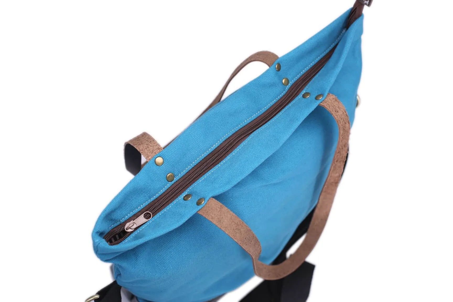 Canvas And Full Grain Leather Tote Bag, Women Shoulder Bags, Shopper Bag, Daily Bag 14044