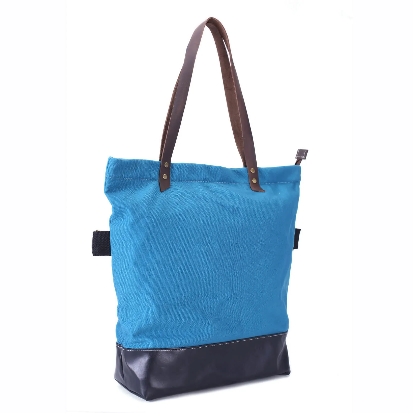 Canvas And Full Grain Leather Tote Bag, Women Shoulder Bags, Shopper Bag, Daily Bag 14044