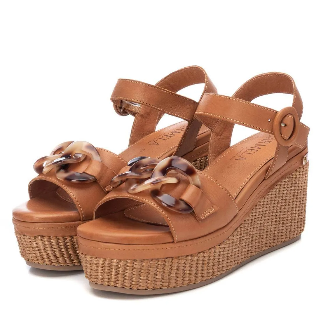 Carmela Tan Leather Wedge Sandals