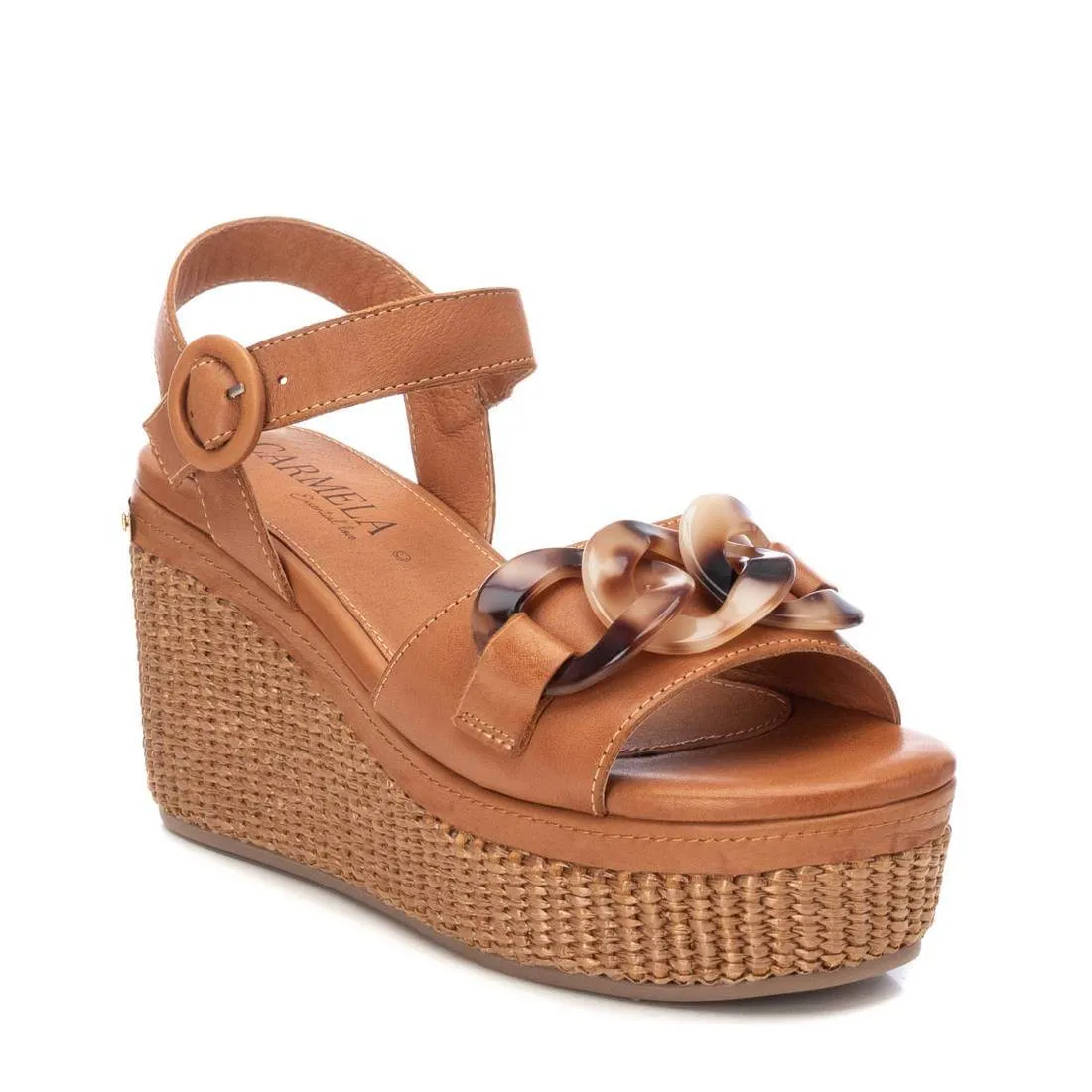 Carmela Tan Leather Wedge Sandals