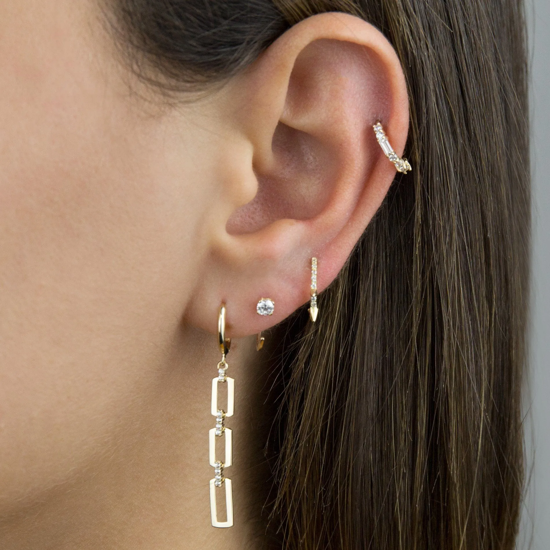 Cartilage CZ Spike Hoop Earring 14K