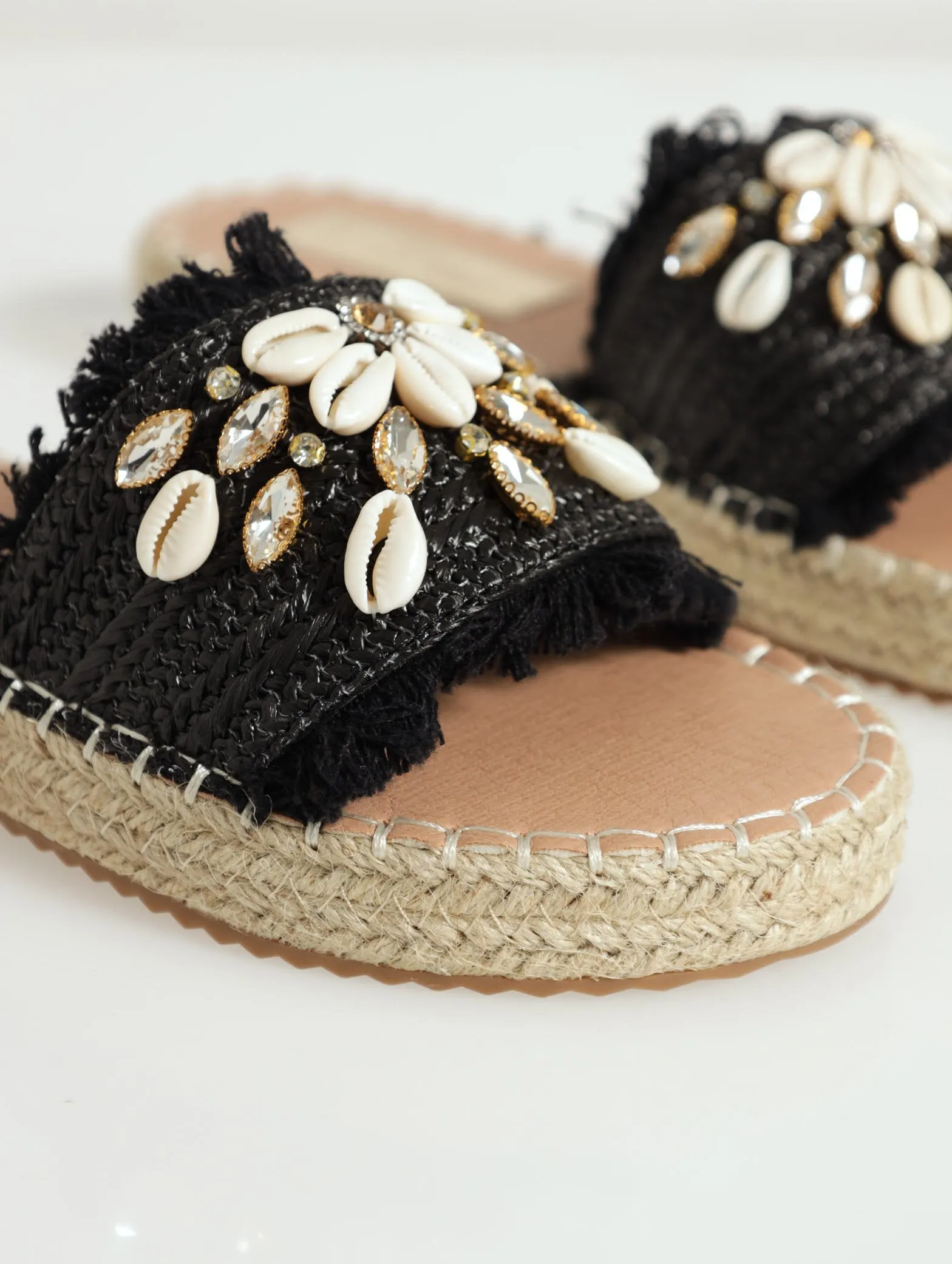 Cassia Espadrille Mule Sandal - Black