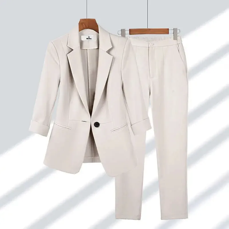 Casual Office Two Piece Set Thin Jacket Blazer & Wide Leg Pants