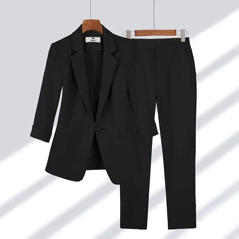 Casual Office Two Piece Set Thin Jacket Blazer & Wide Leg Pants