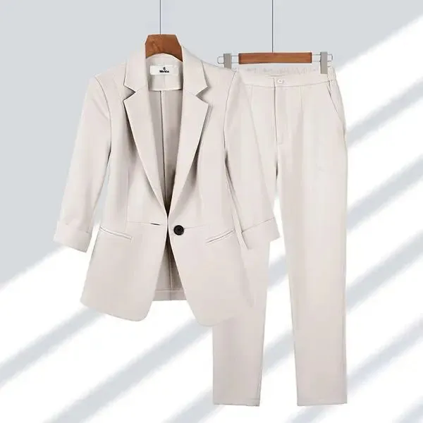 Casual Office Two Piece Set Thin Jacket Blazer & Wide Leg Pants