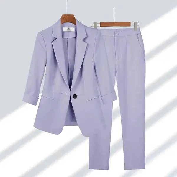 Casual Office Two Piece Set Thin Jacket Blazer & Wide Leg Pants