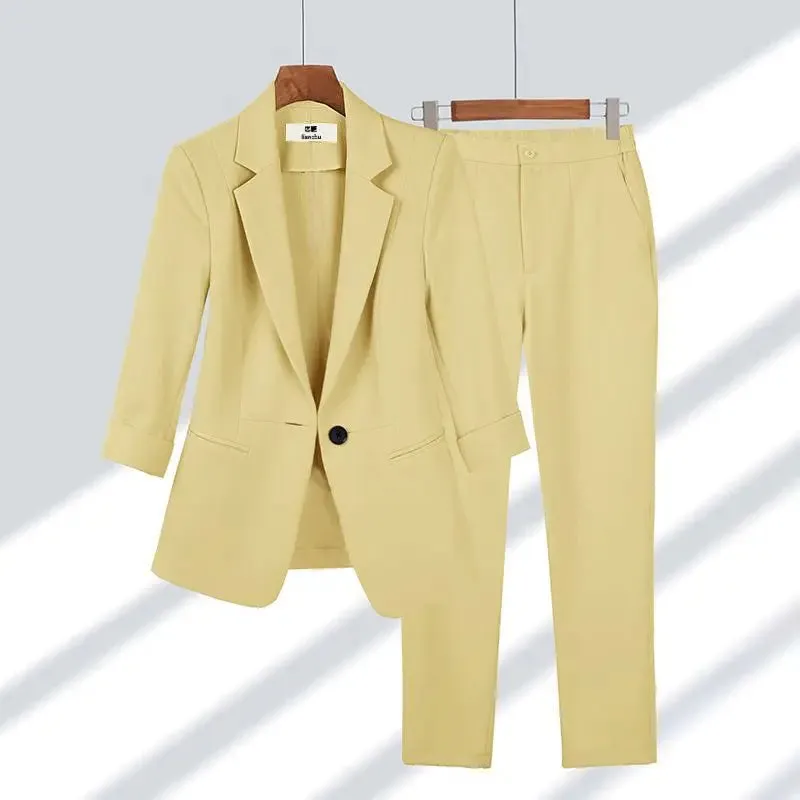 Casual Office Two Piece Set Thin Jacket Blazer & Wide Leg Pants