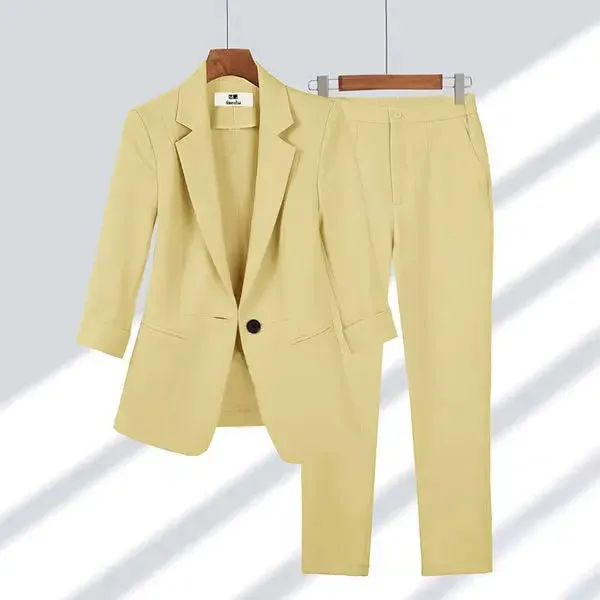 Casual Office Two Piece Set Thin Jacket Blazer & Wide Leg Pants