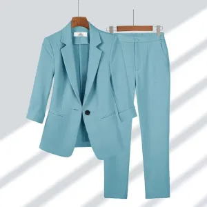 Casual Office Two Piece Set Thin Jacket Blazer & Wide Leg Pants
