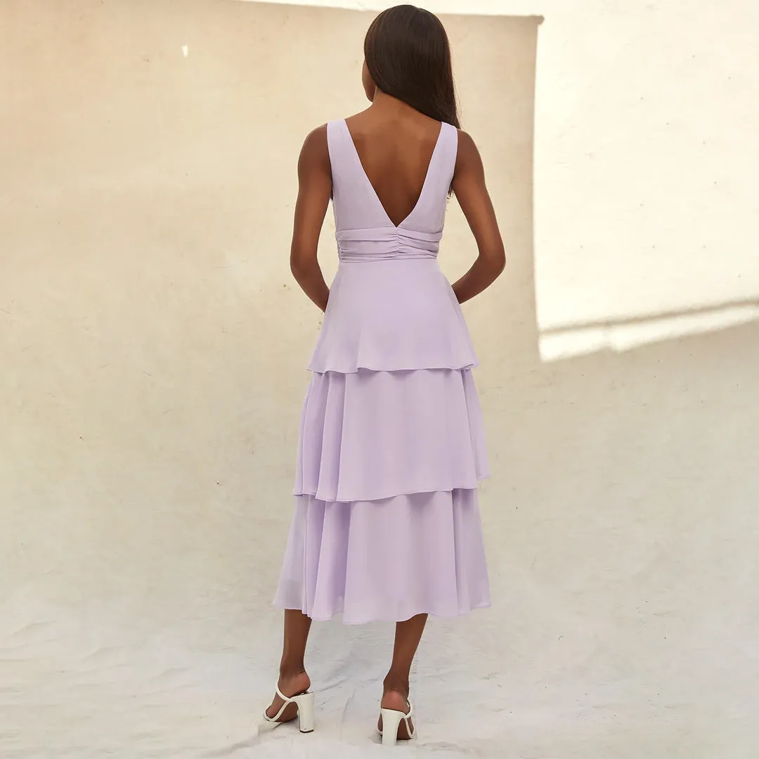 Celebration Time Lavender Sleeveless Tiered Midi Dress