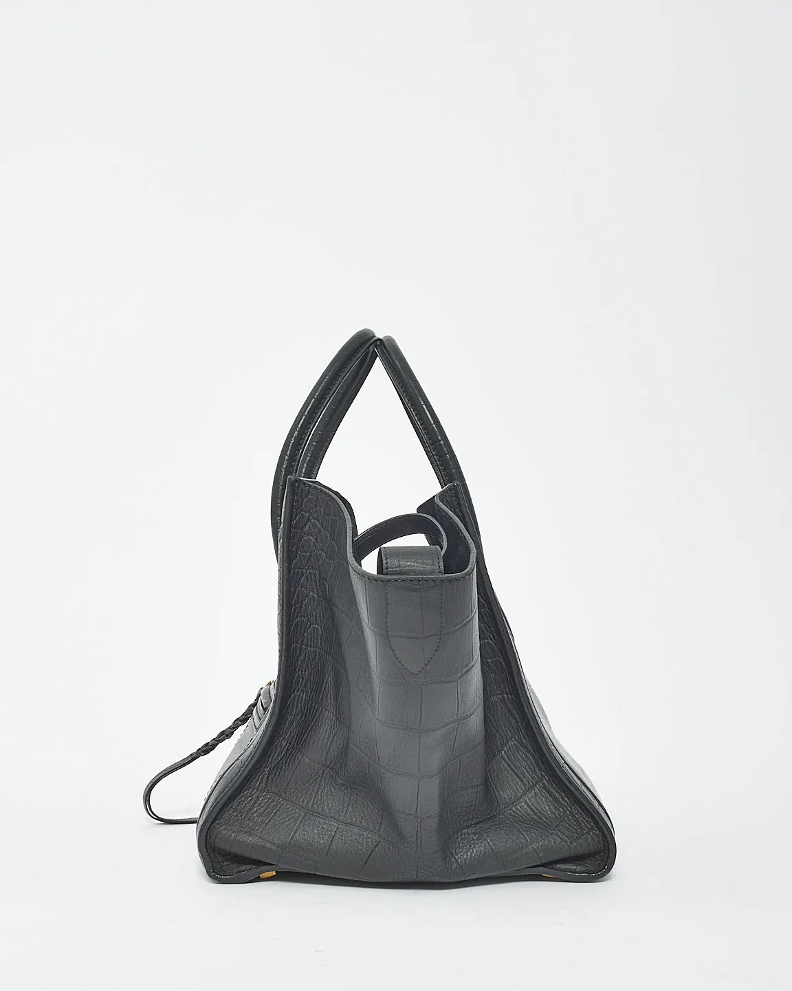 Celine Black Croc Embossed Leather Phantom Luggage Medium Tote Bag