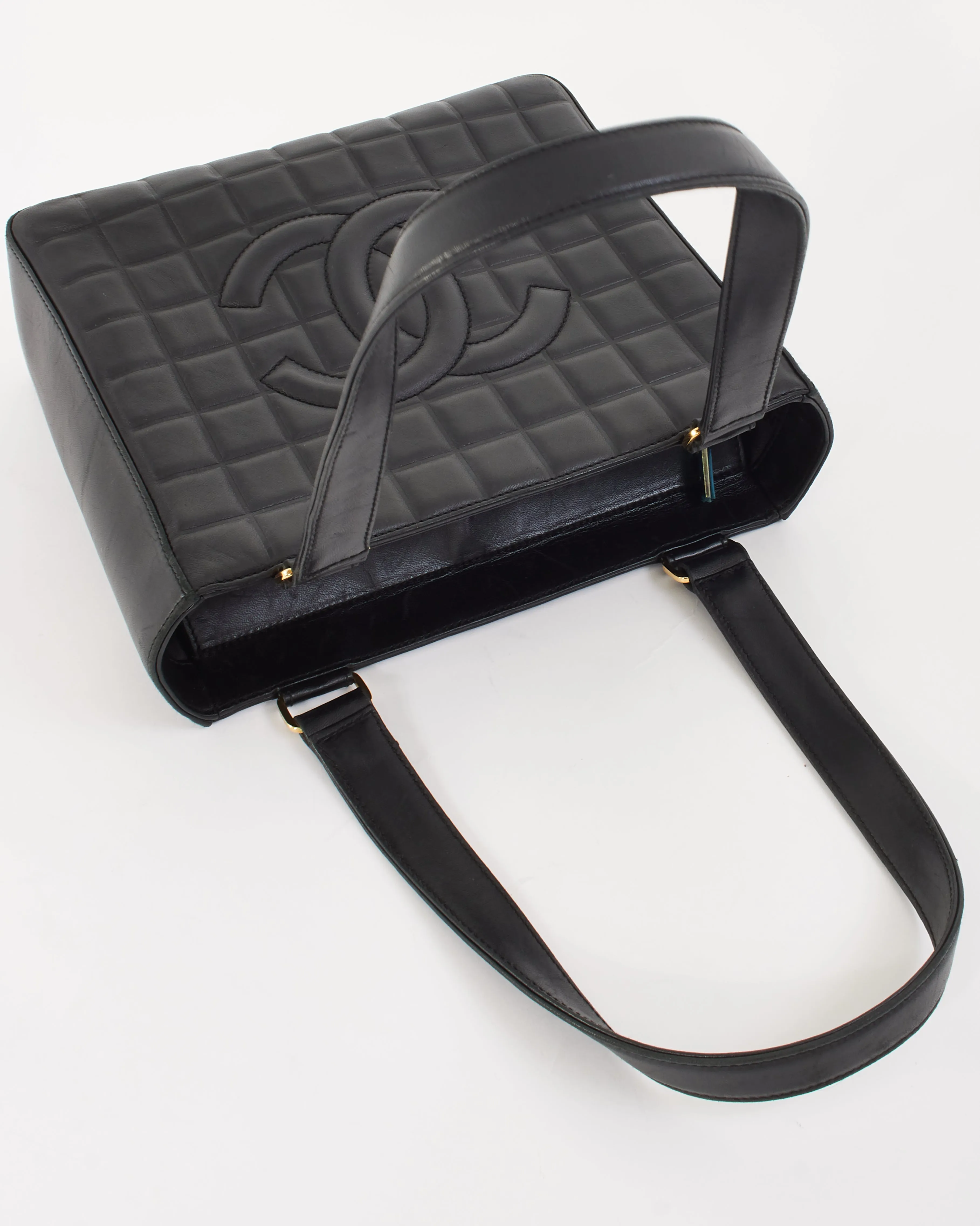 Chanel Black Leather E/W Chocolate Bar Tote Bag
