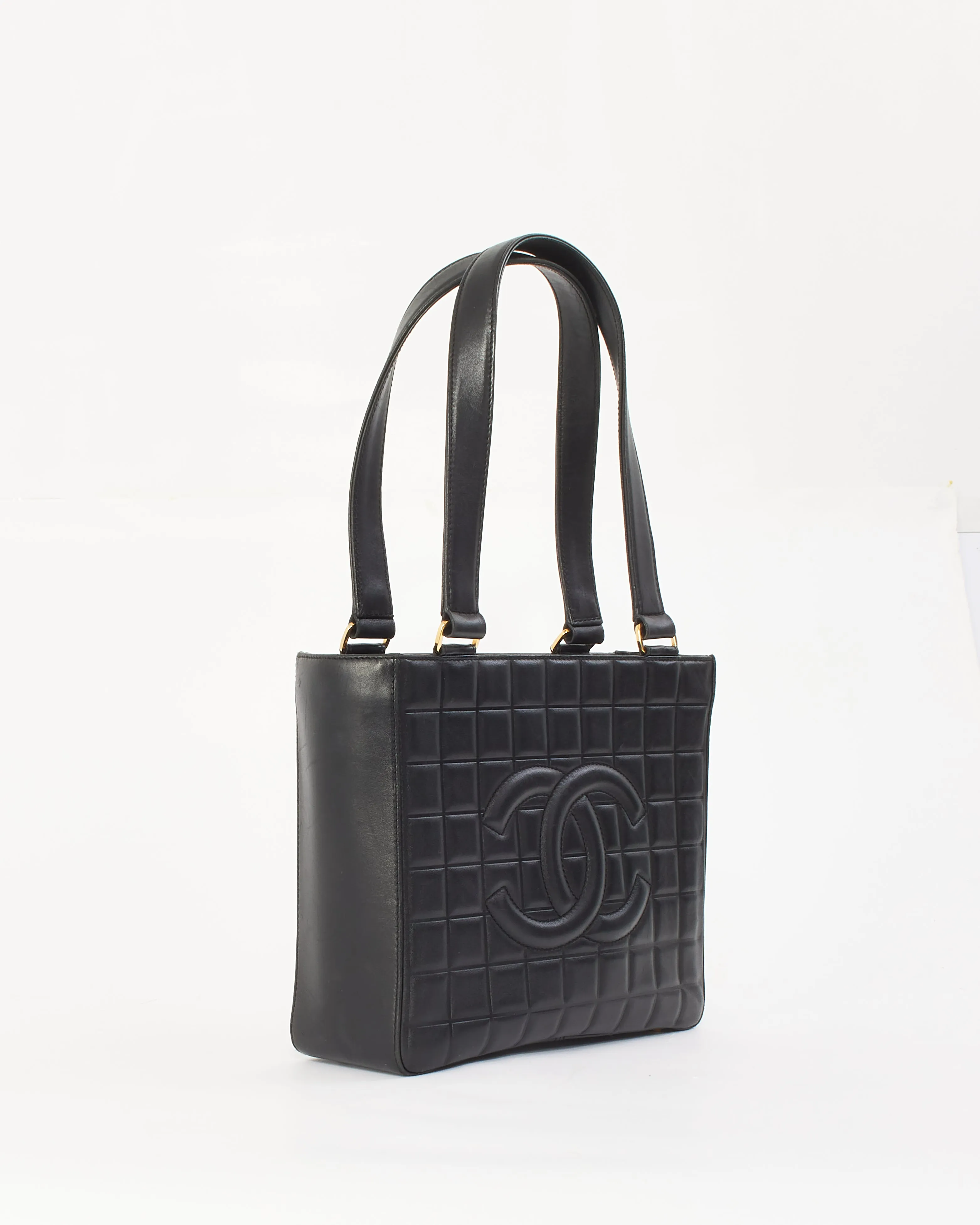 Chanel Black Leather E/W Chocolate Bar Tote Bag