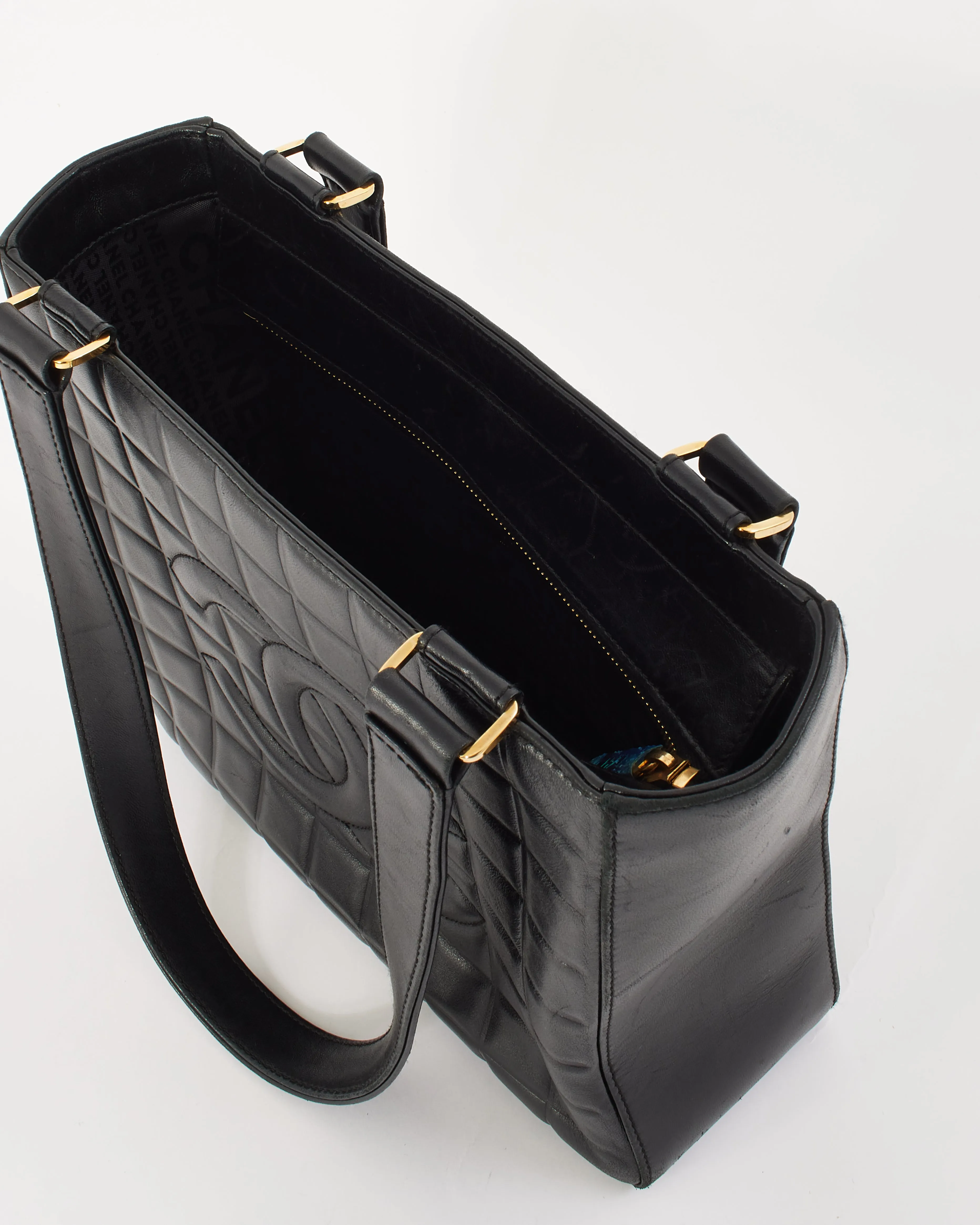 Chanel Black Leather E/W Chocolate Bar Tote Bag