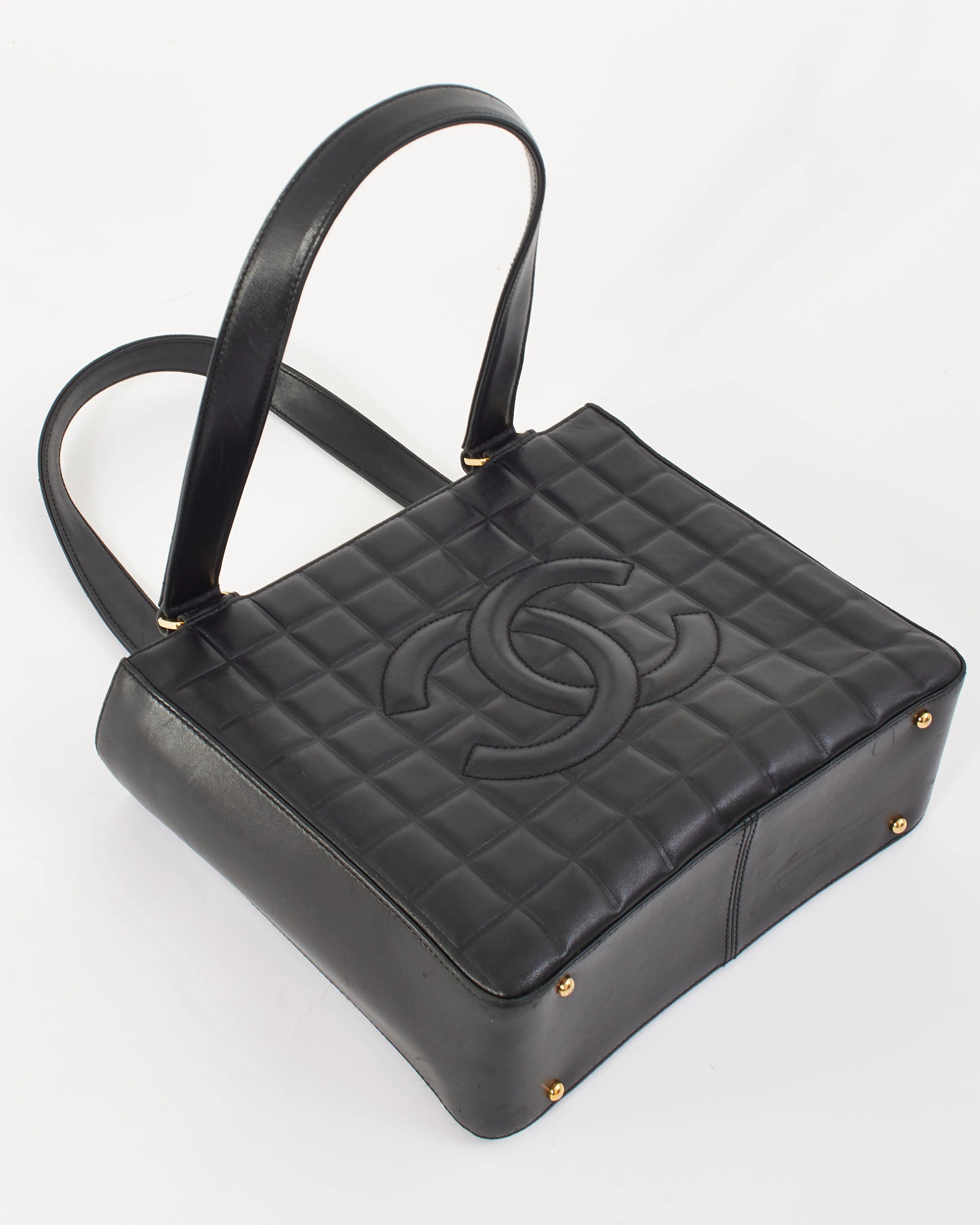 Chanel Black Leather E/W Chocolate Bar Tote Bag