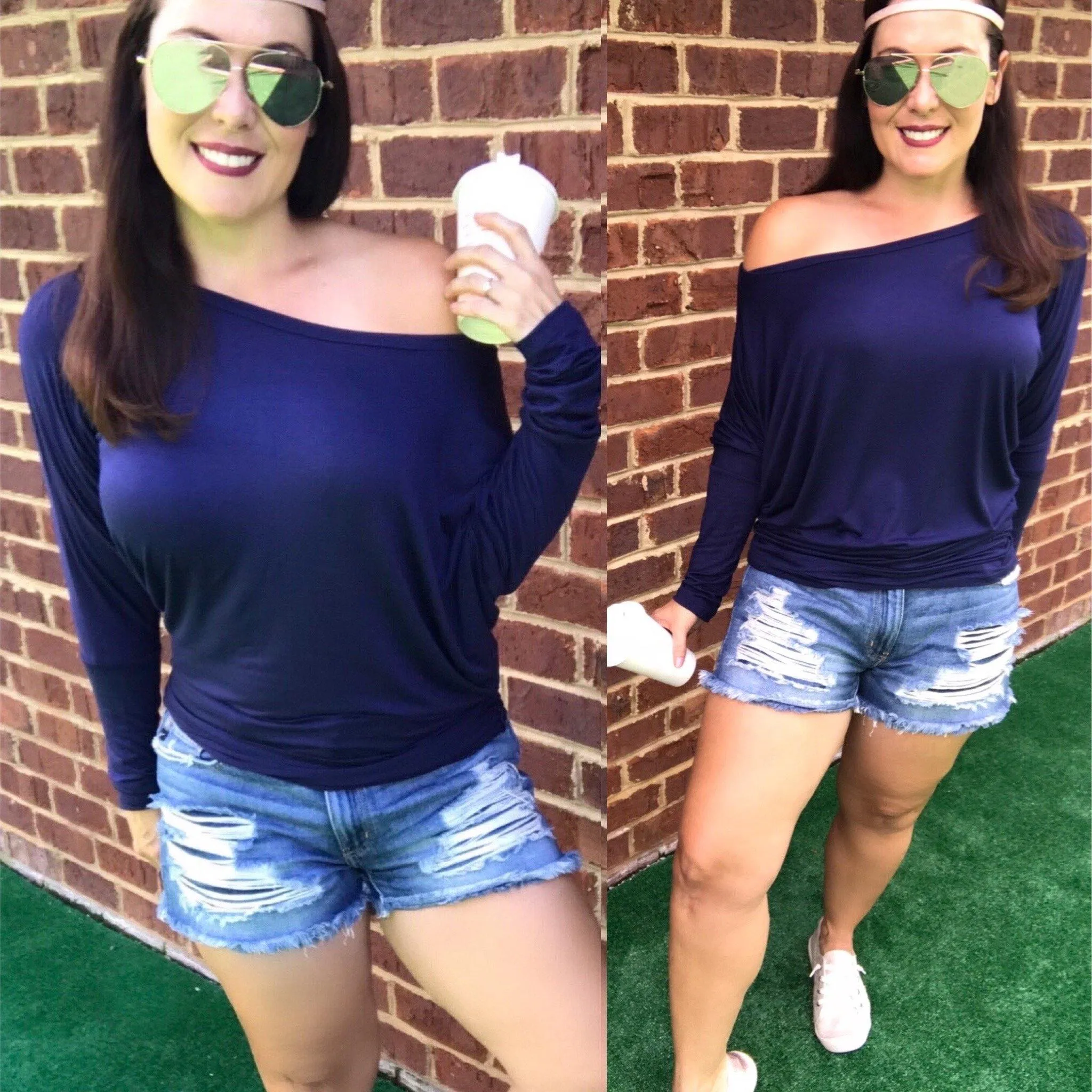 Charcoal Off The Shoulder Dolman Sleeve Top - Can Also Be Worn Boat Neck!!