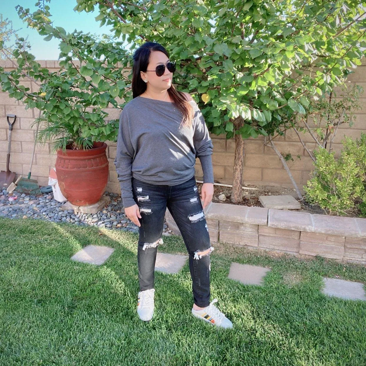 Charcoal Off The Shoulder Dolman Sleeve Top - Can Also Be Worn Boat Neck!!