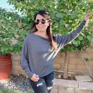 Charcoal Off The Shoulder Dolman Sleeve Top - Can Also Be Worn Boat Neck!!