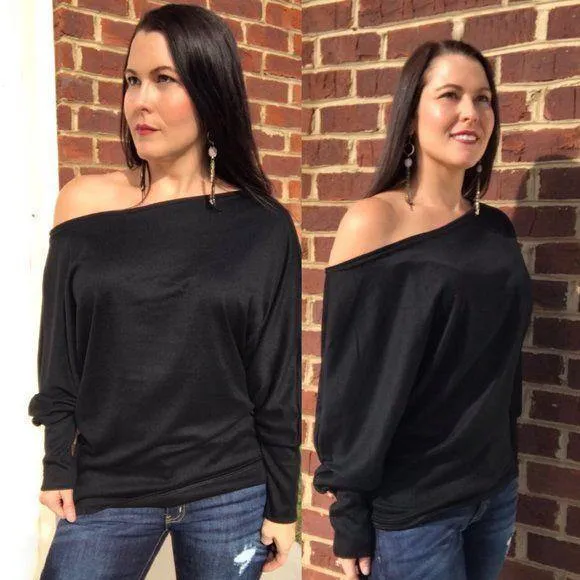 Charcoal Off The Shoulder Dolman Sleeve Top - Can Also Be Worn Boat Neck!!