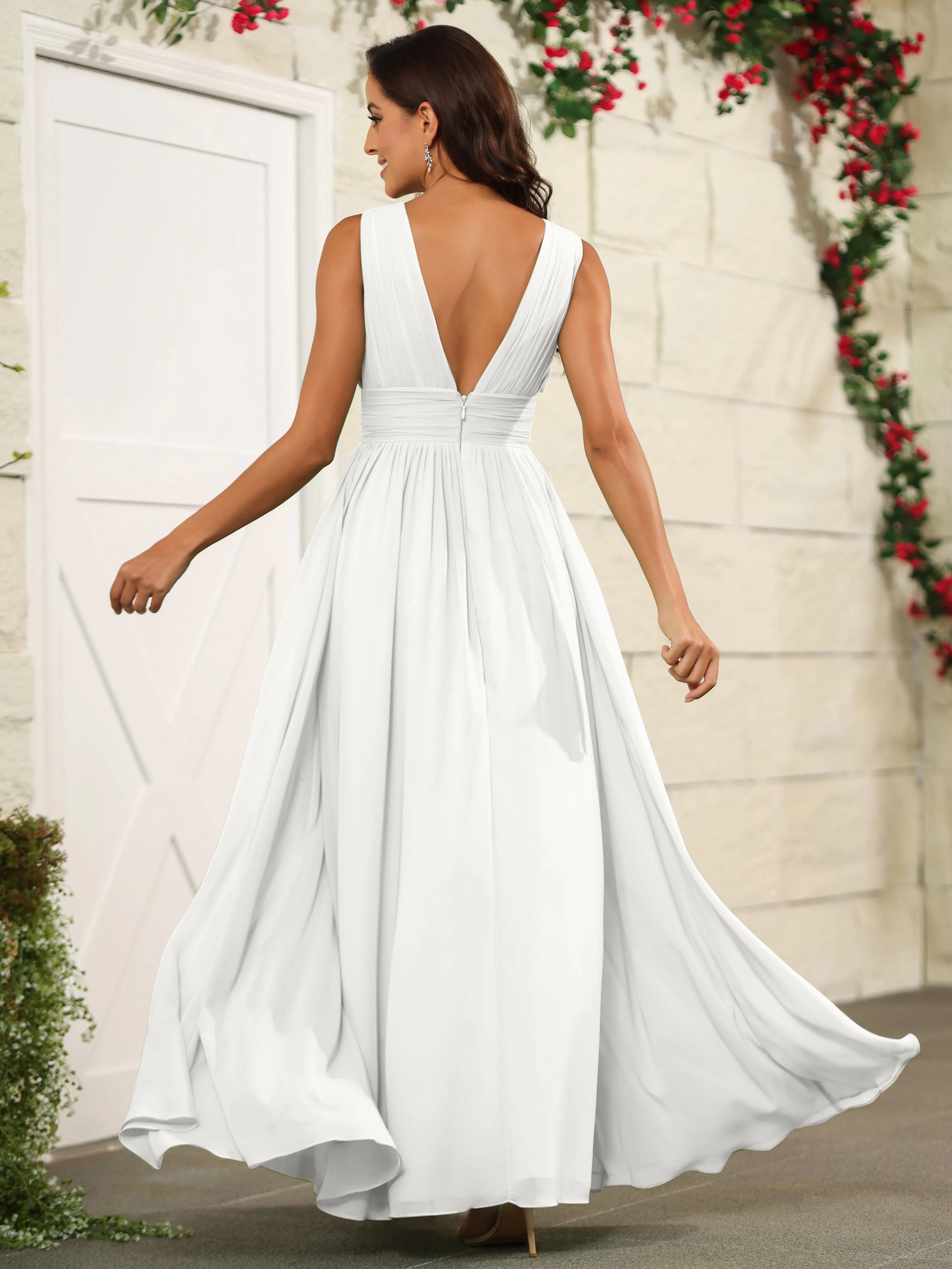 Charming V-Neck Chiffon Floor Length Bridesmaid Dresses with Split
