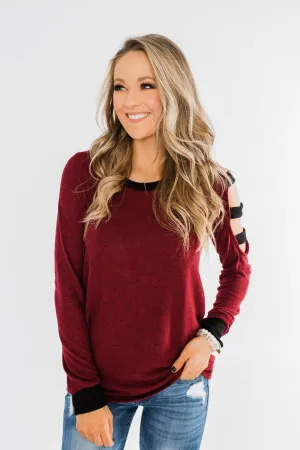 Chasing Dreams Cold Shoulder Top- Burgundy