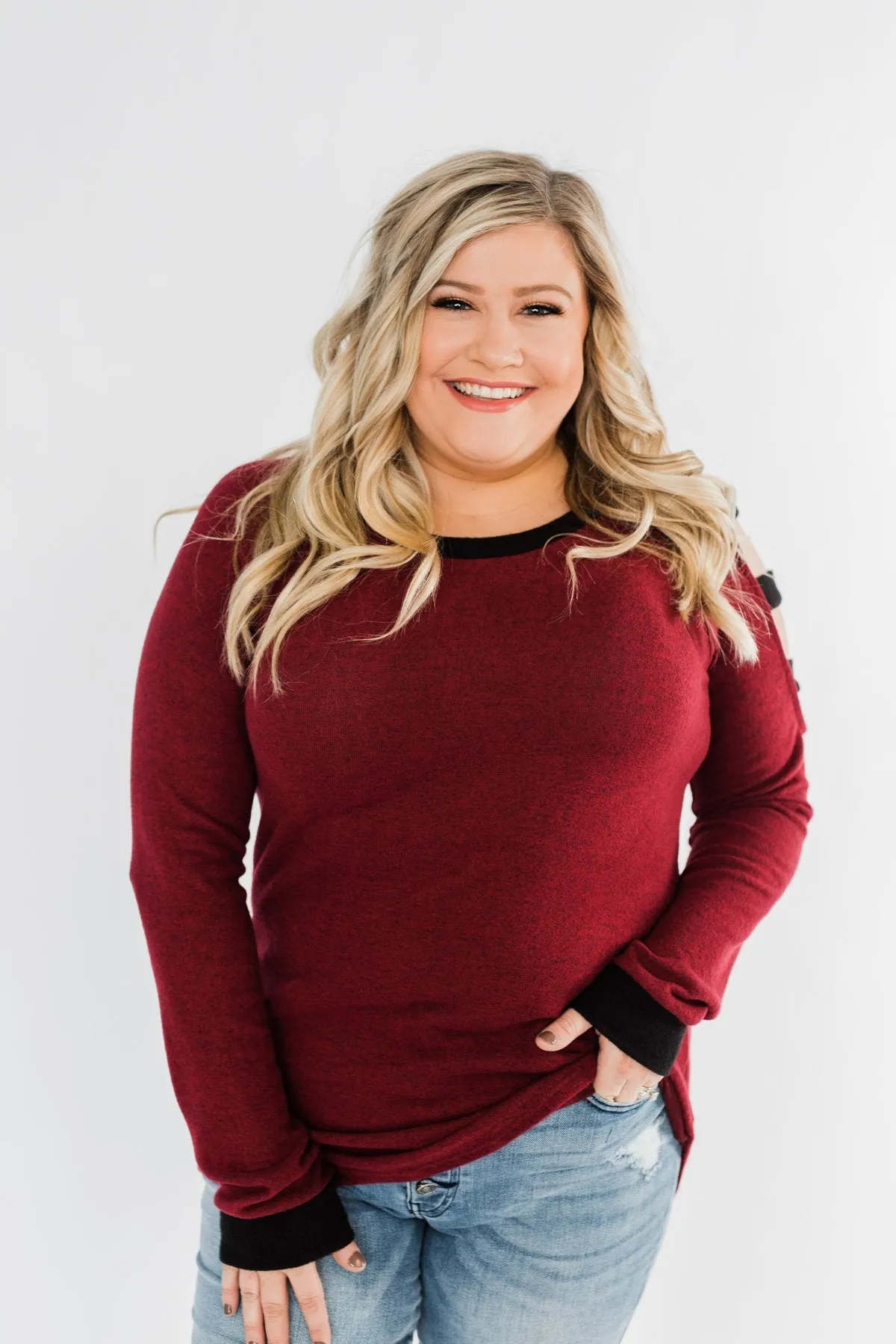 Chasing Dreams Cold Shoulder Top- Burgundy