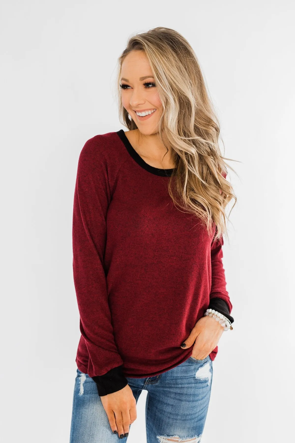 Chasing Dreams Cold Shoulder Top- Burgundy