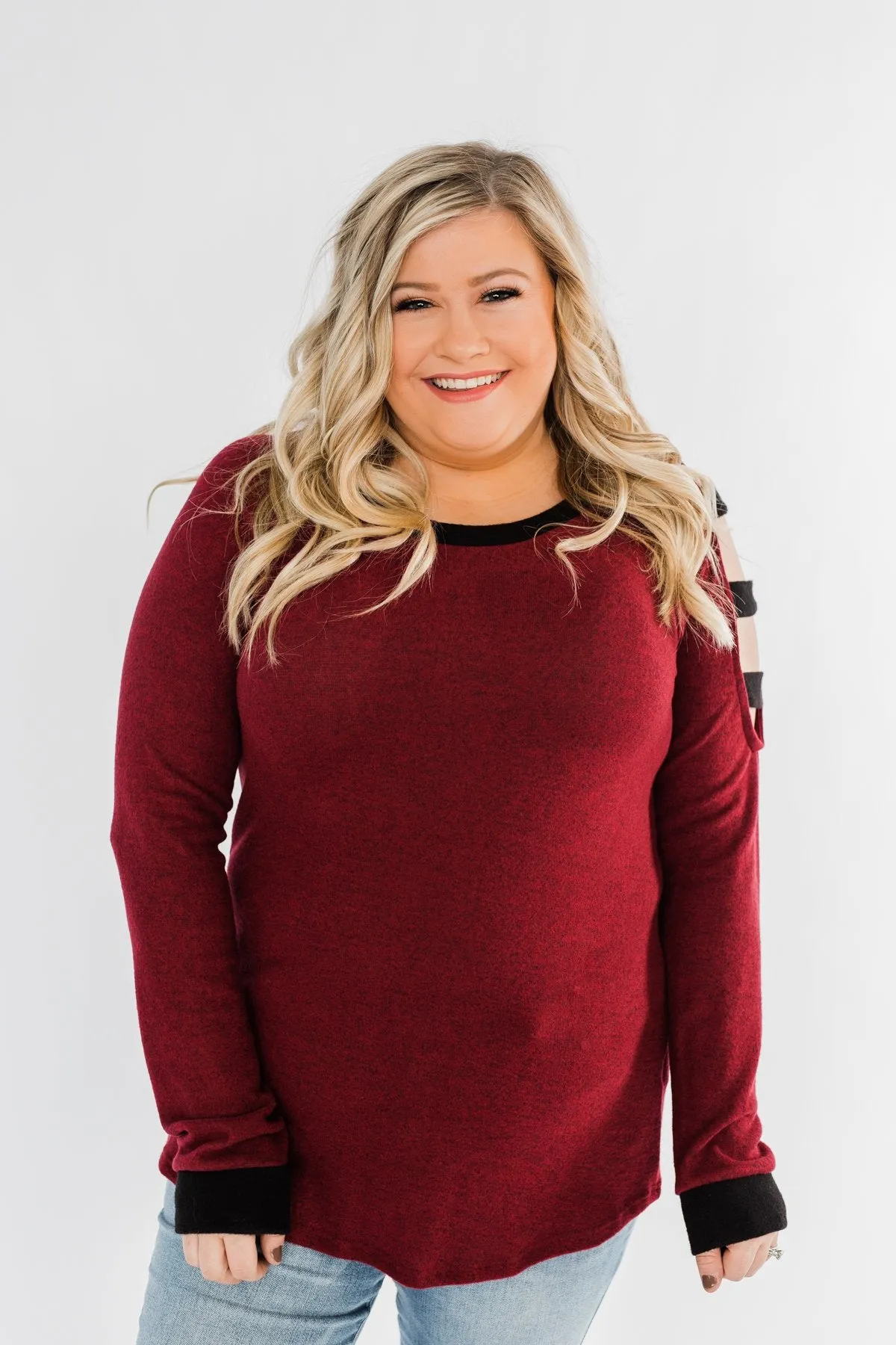 Chasing Dreams Cold Shoulder Top- Burgundy