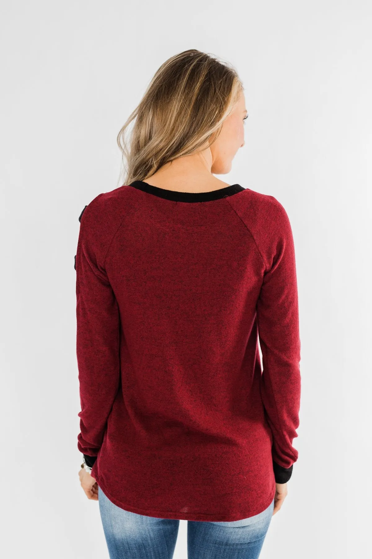 Chasing Dreams Cold Shoulder Top- Burgundy